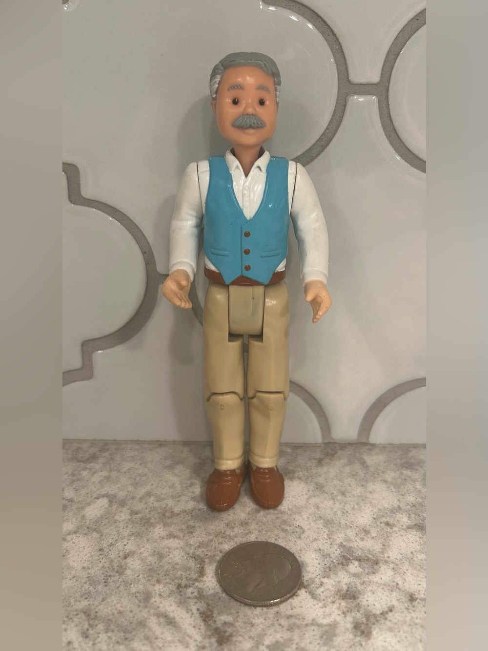 Vintage Fisher-Price 1995 Loving Family Dollhouse Grandpa Grandfather Blue Vest